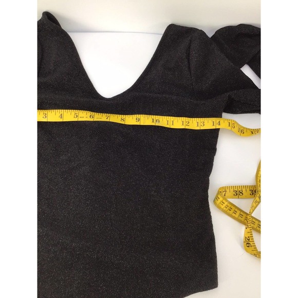 Zara Metall Bodysuit Top Black Shimmery Sparkly Long Sleeve Size Small - Picture 8 of 12